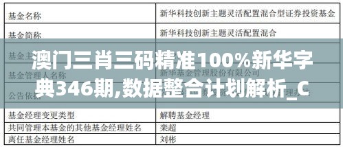 澳门三肖三码精准100%新华字典346期,数据整合计划解析_CT3.466