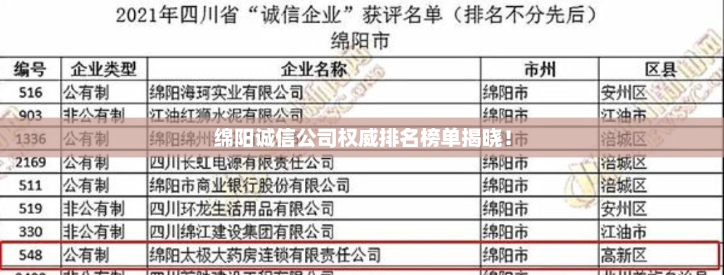 绵阳诚信公司权威排名榜单揭晓！