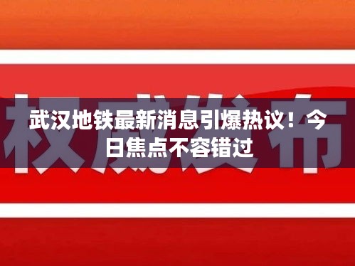 武汉地铁最新消息引爆热议！今日焦点不容错过