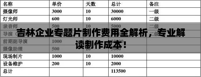 吉林企业专题片制作费用全解析，专业解读制作成本！