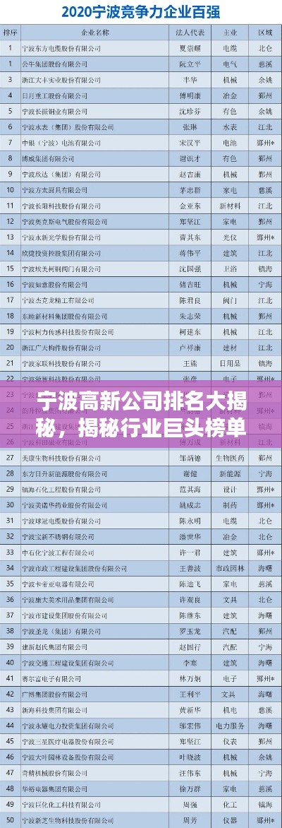 宁波高新公司排名大揭秘，揭秘行业巨头榜单！